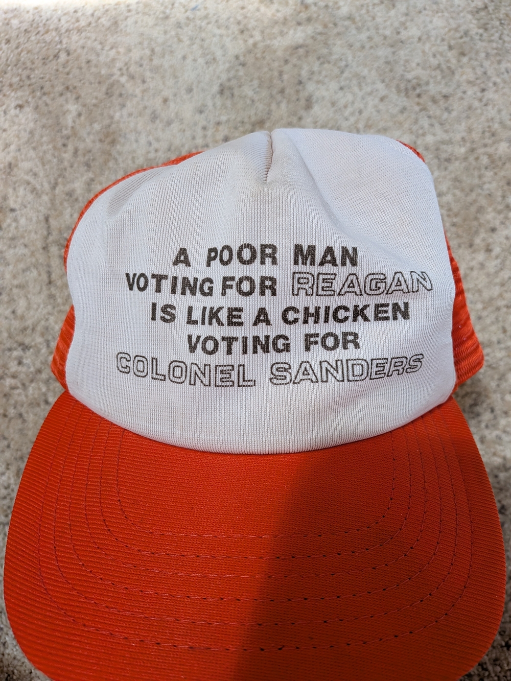 Vintage White & Orange Trucker Cap With Political Slogan